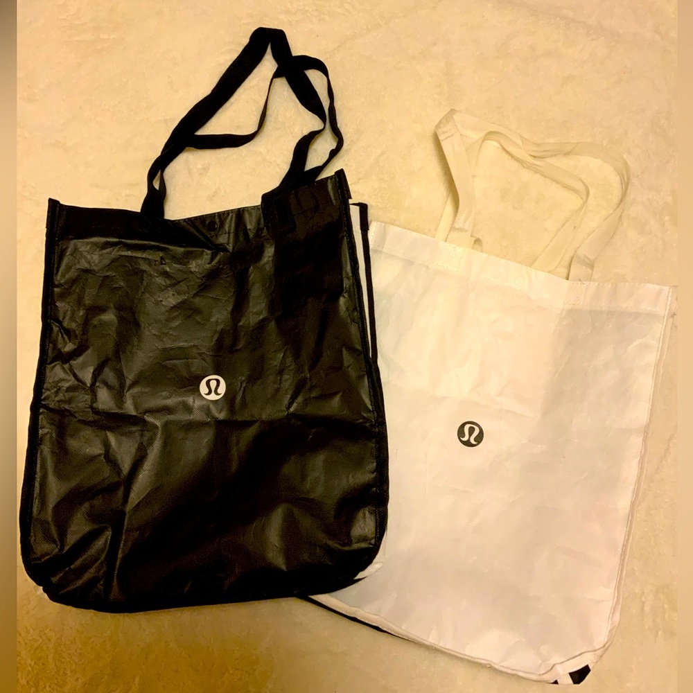 Bundle 2 Lululemon Reusable Shopping Gift Bag Totes Black/White